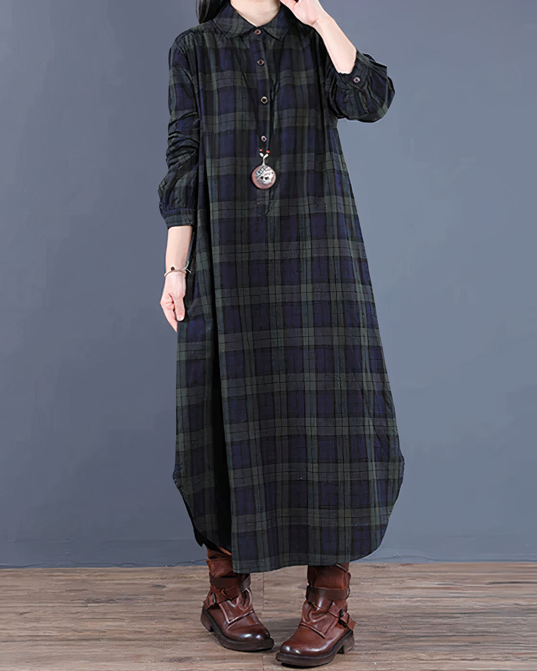 Mune | Long Checkered Shirt Dress