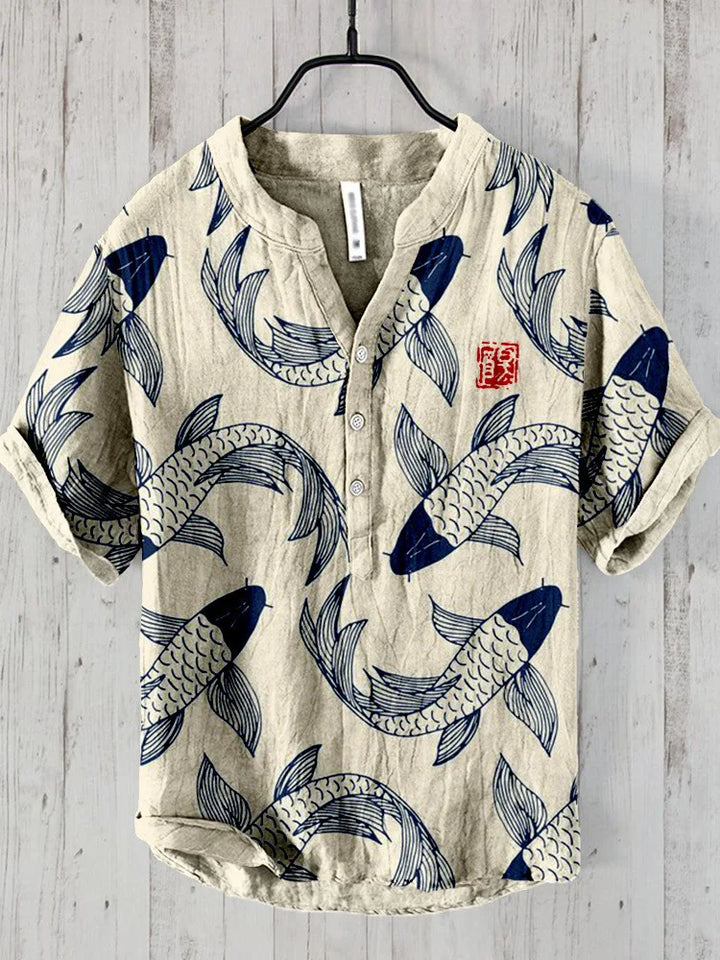 Vintage fish shirt with Japanese art look