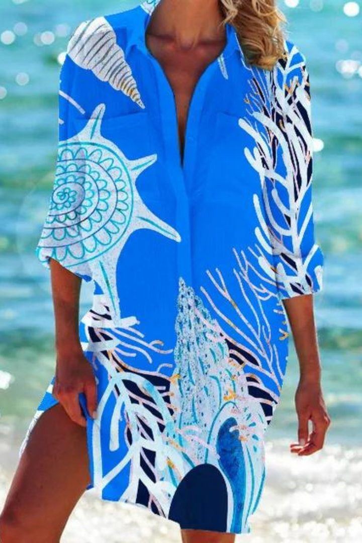 Mune | Long Beach Blouse with Marine Motif