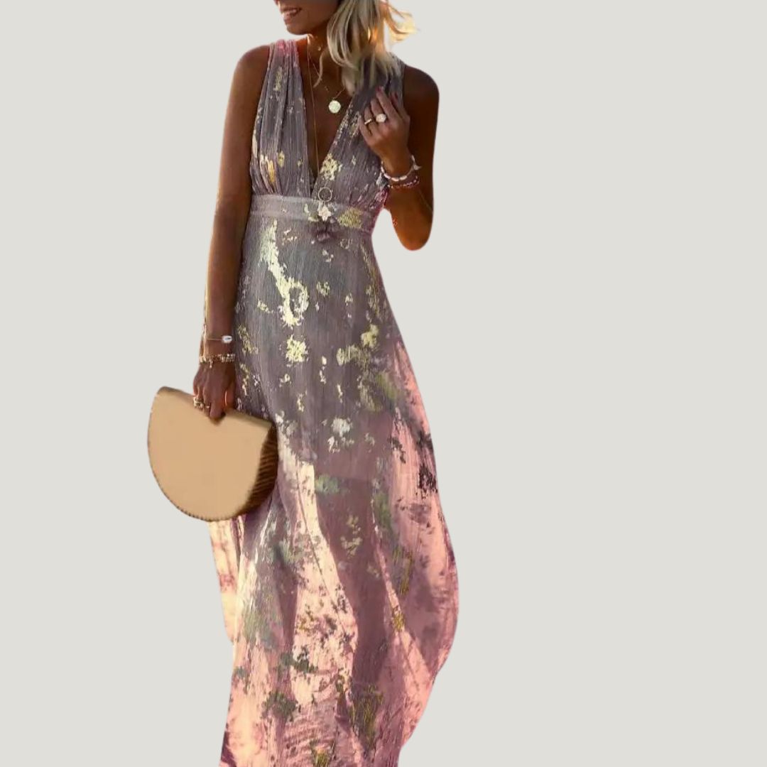 Flowing dress with V-neck and sequin embellishment