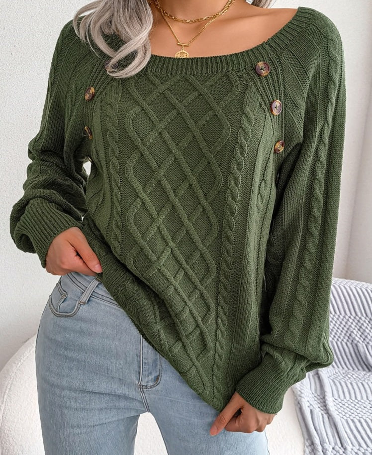 Mune | Sweater - Knitted elegant women’s sweater with buttons and rib pattern