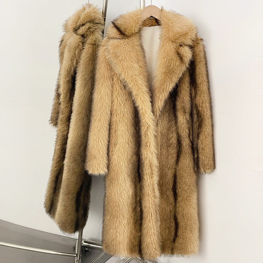 Long women's faux fur coat, lined