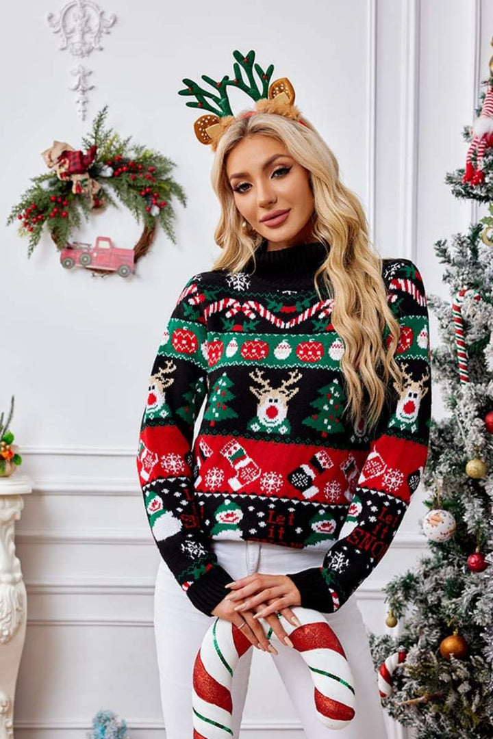 Mune | High Neck Christmas Snowman Embroidery Sweater
