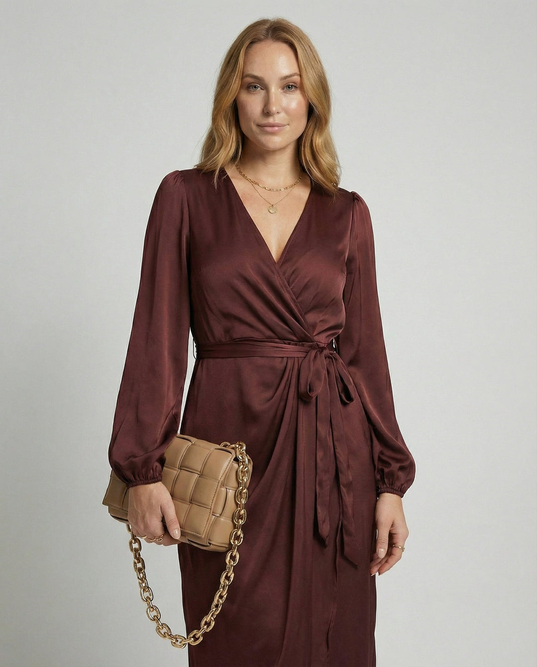 Elegant wrap dress women midi