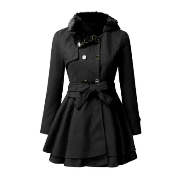 Mune | Coat Wool Blend Flattering A-Line Faux Fur Collar Belt