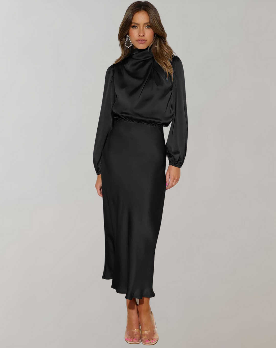Mune | Elegant Satin Dress with Long Sleeves