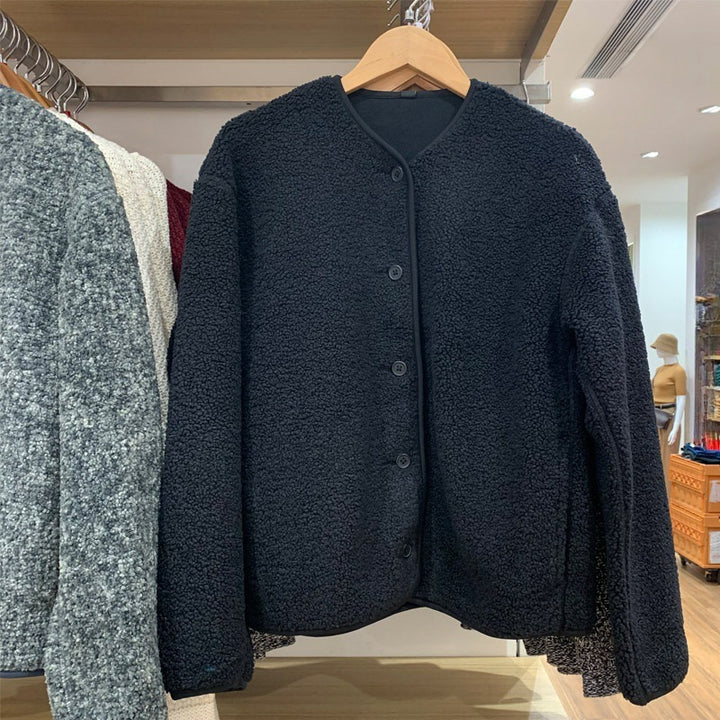 Women's cardigan made of lambskin imitation and fleece