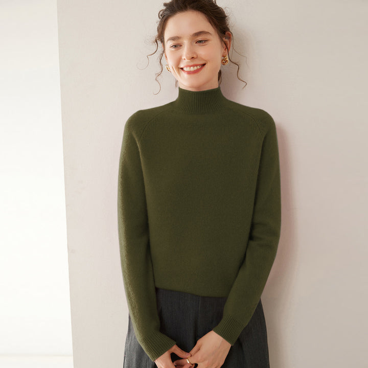 Women's cashmere sweater, stand-up collar, soft and figure-flattering