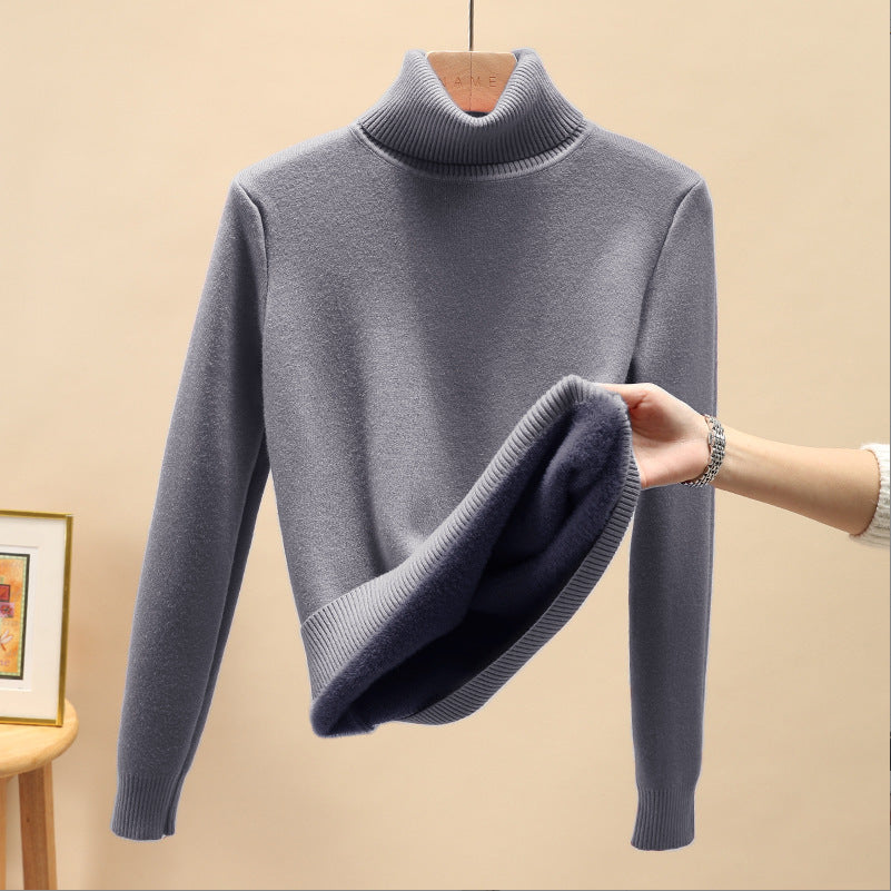Women's pullover with stand-up collar and fleece lining