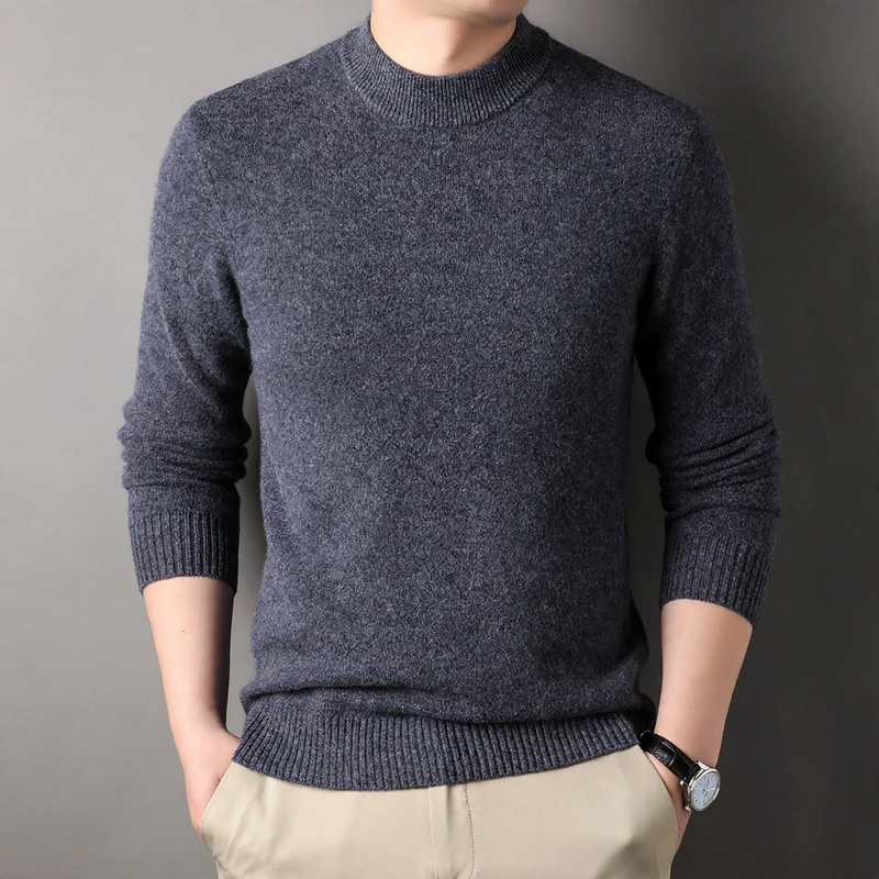 Men's sweater made of pure wool with stand-up collar