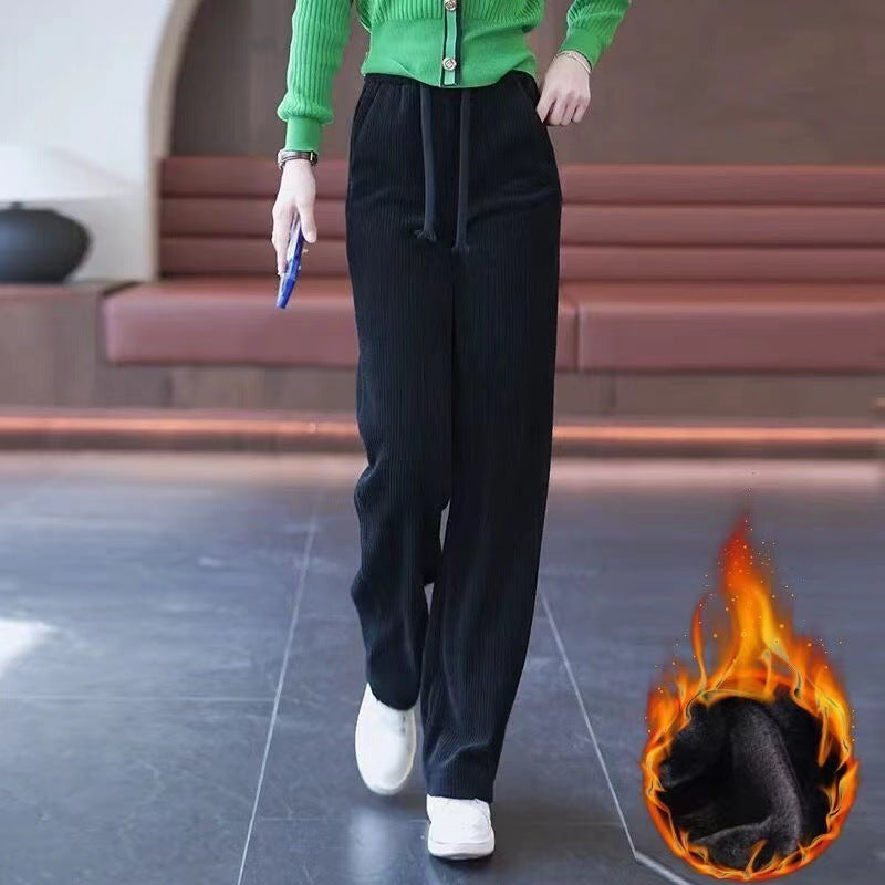 Women's corduroy pants with wide leg and drape