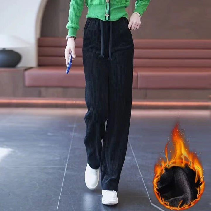Women's corduroy pants with wide leg and drape