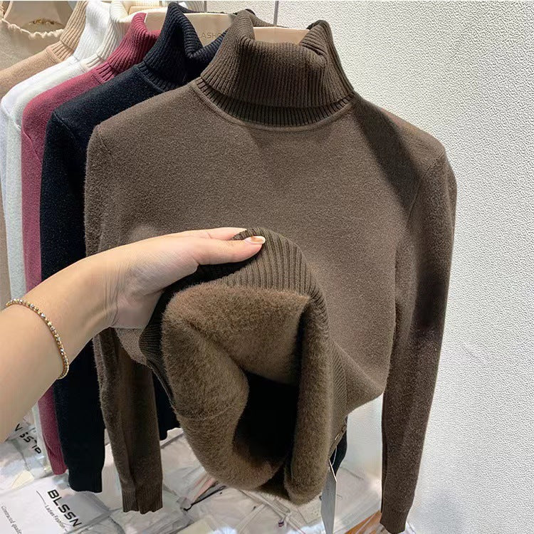 Padded women's turtleneck sweater, knitted, slim fit