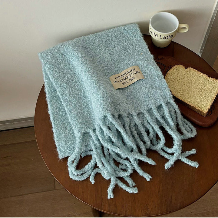 Long Alpaca Scarf with Fringes and Letter Application