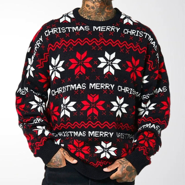 Men's Christmas Sweater, Snowflake and Letter Pattern