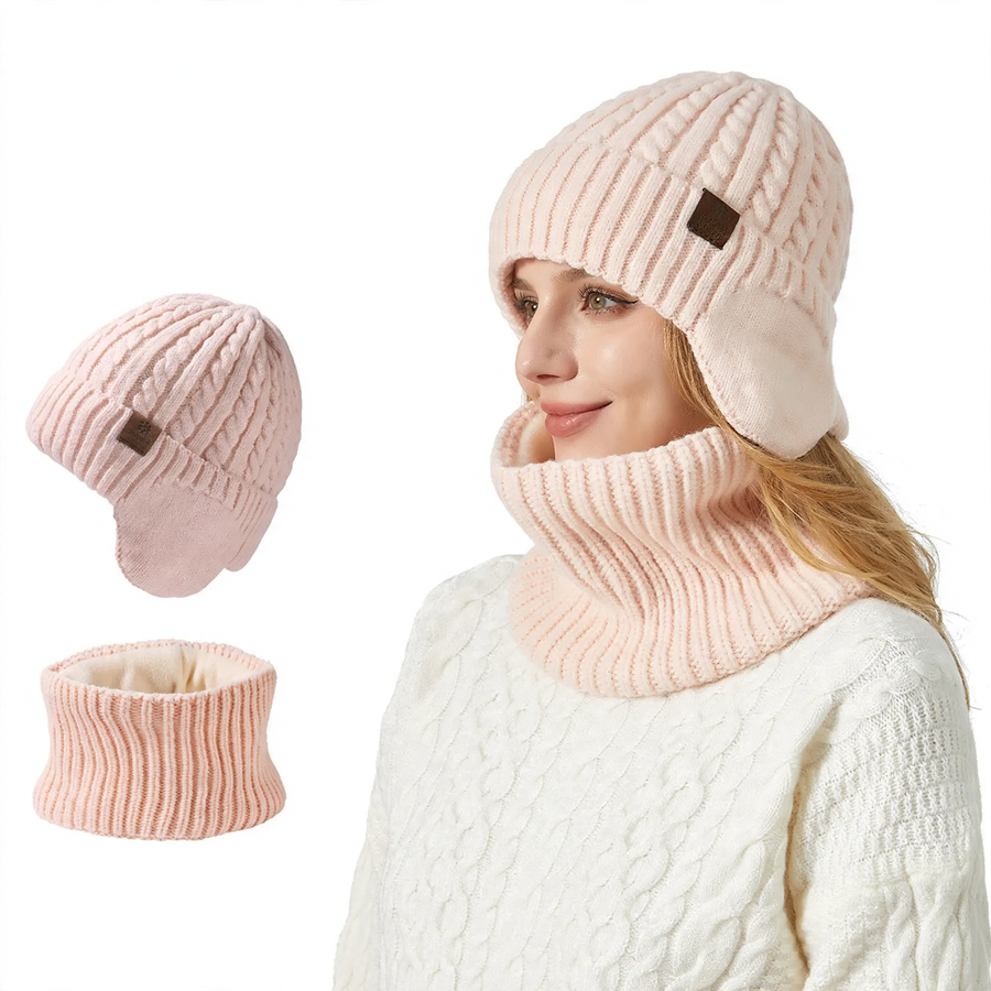 Unisex Knit Beanie and Scarf Set, warm, with ear protection