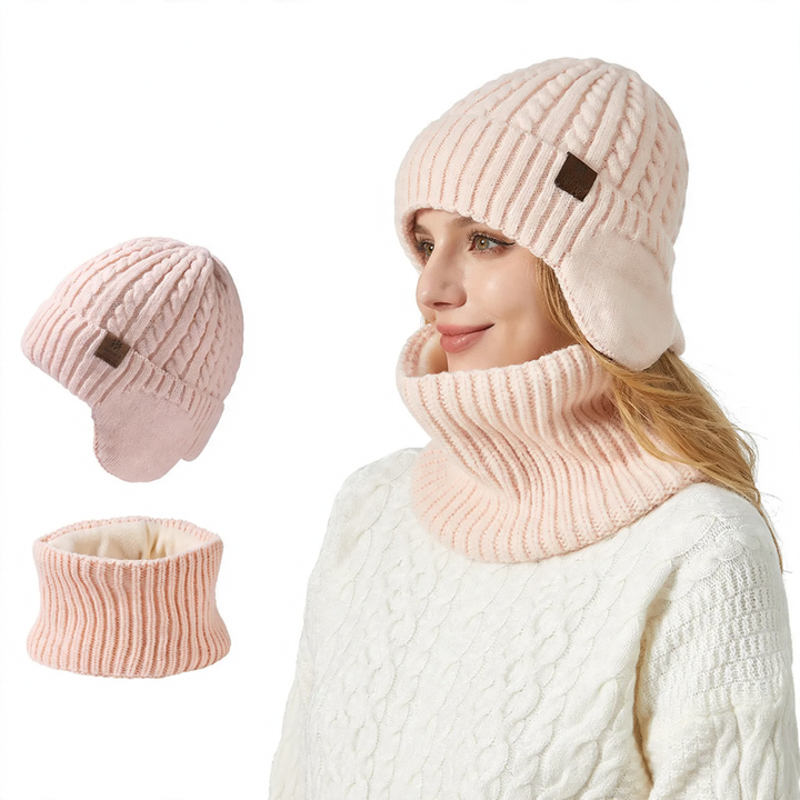 Unisex Knit Beanie and Scarf Set, warm, with ear protection