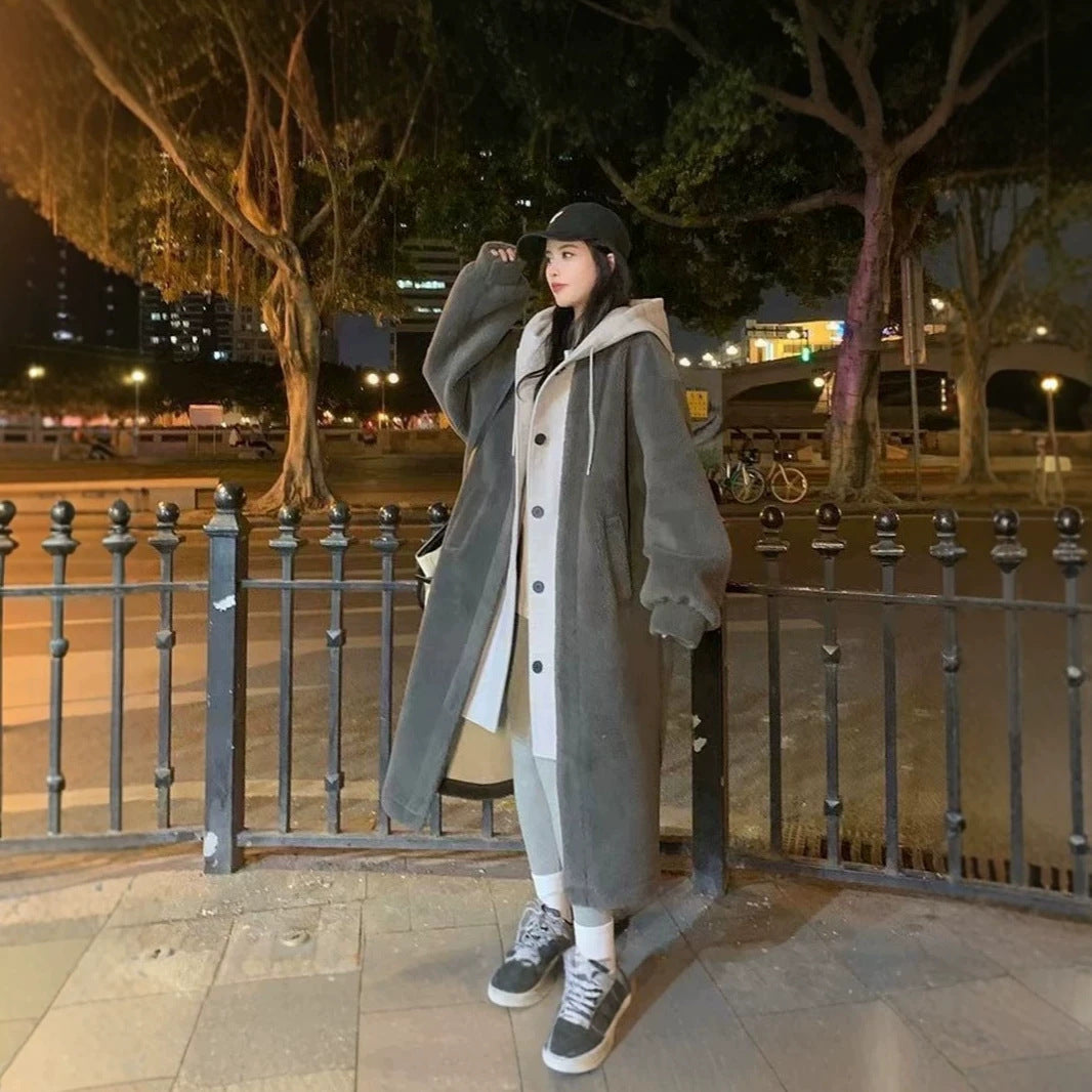 Women's hooded coat, mid-length, padded