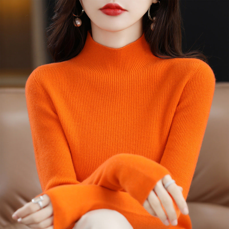 Women's Cashmere Sweater, seamless, 100% wool, stand-up collar