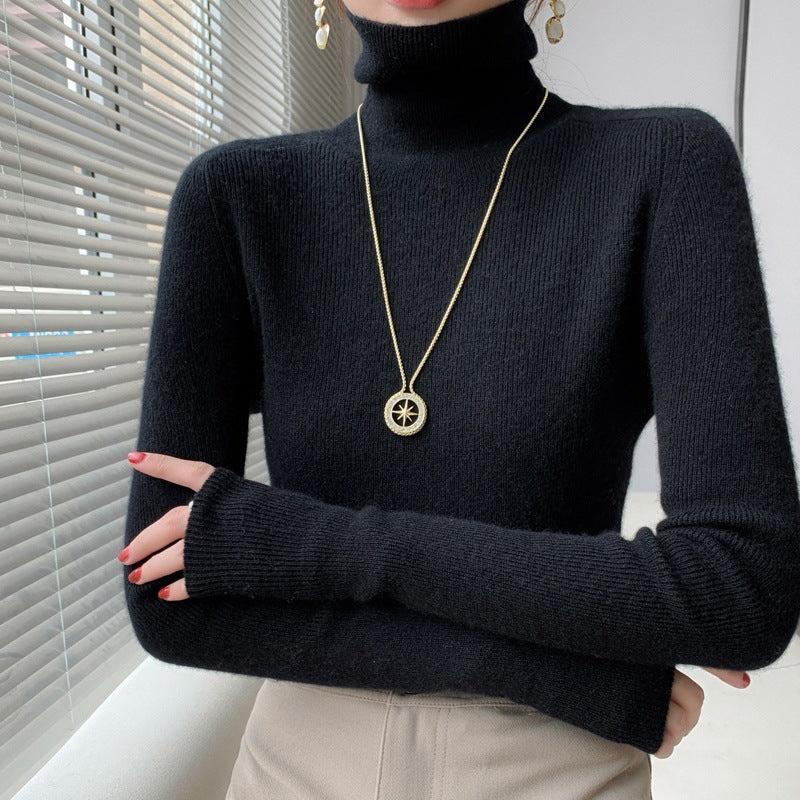 Ladies' knitted pullover with stand-up collar, warm and versatile