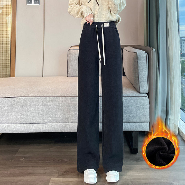 Lamb fleece cord pants for women