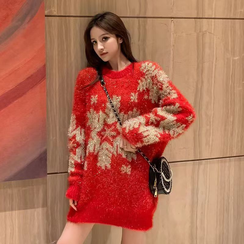 Women's knitted sweater with Christmas motif, loose fit