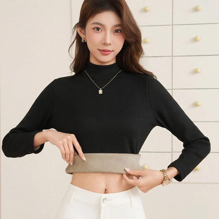 Padded women's long sleeve shirt with stand-up collar