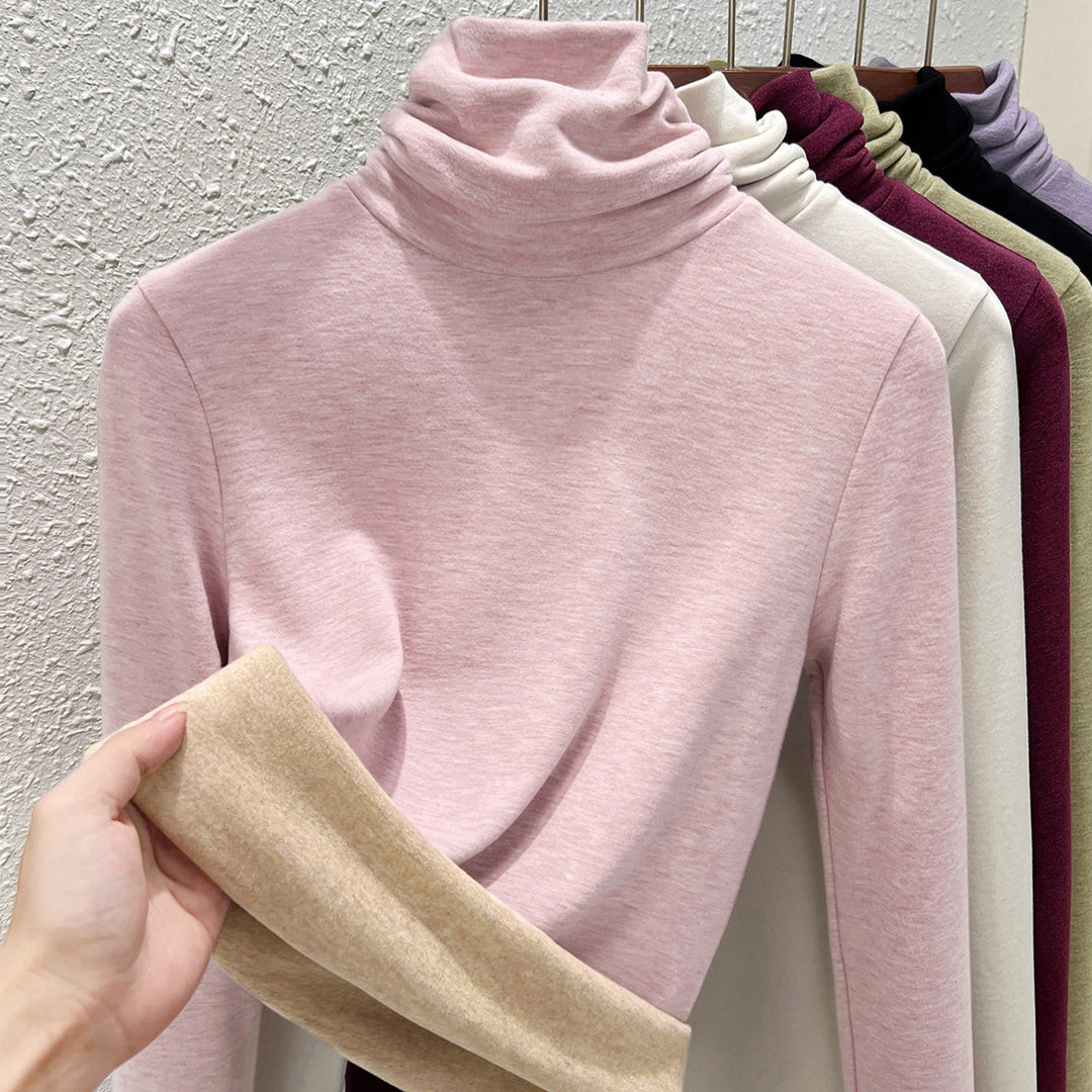 Women's thermal shirt with stand-up collar, lined
