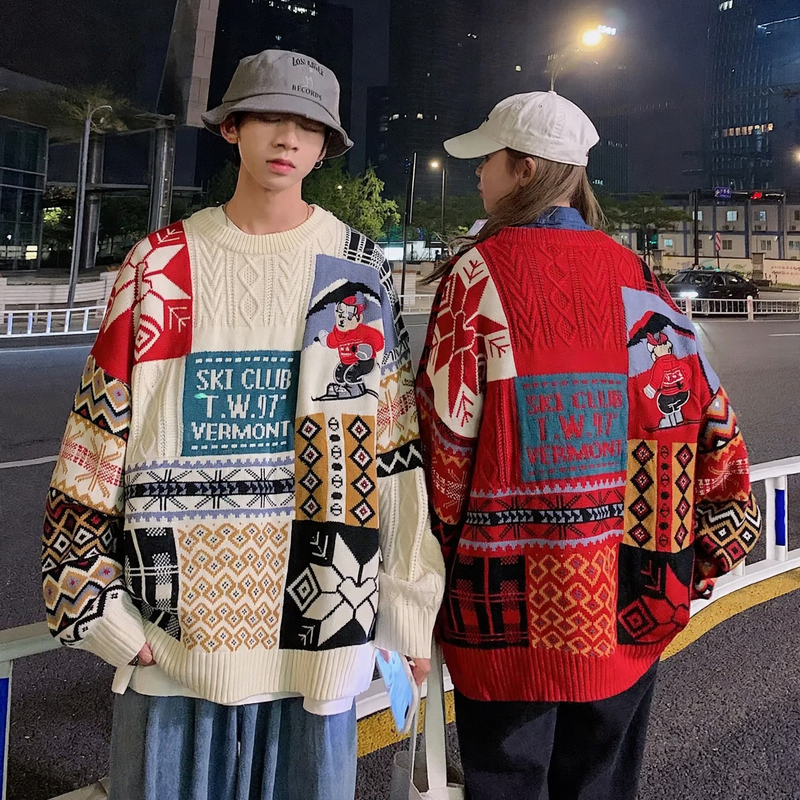 Retro Christmas sweater in Harajuku style