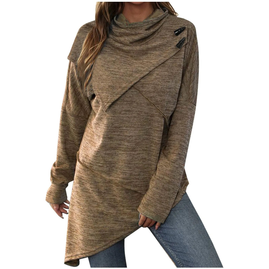 Mune | Women's Hoodie - Long Sweater with Wrap Collar & Button Details