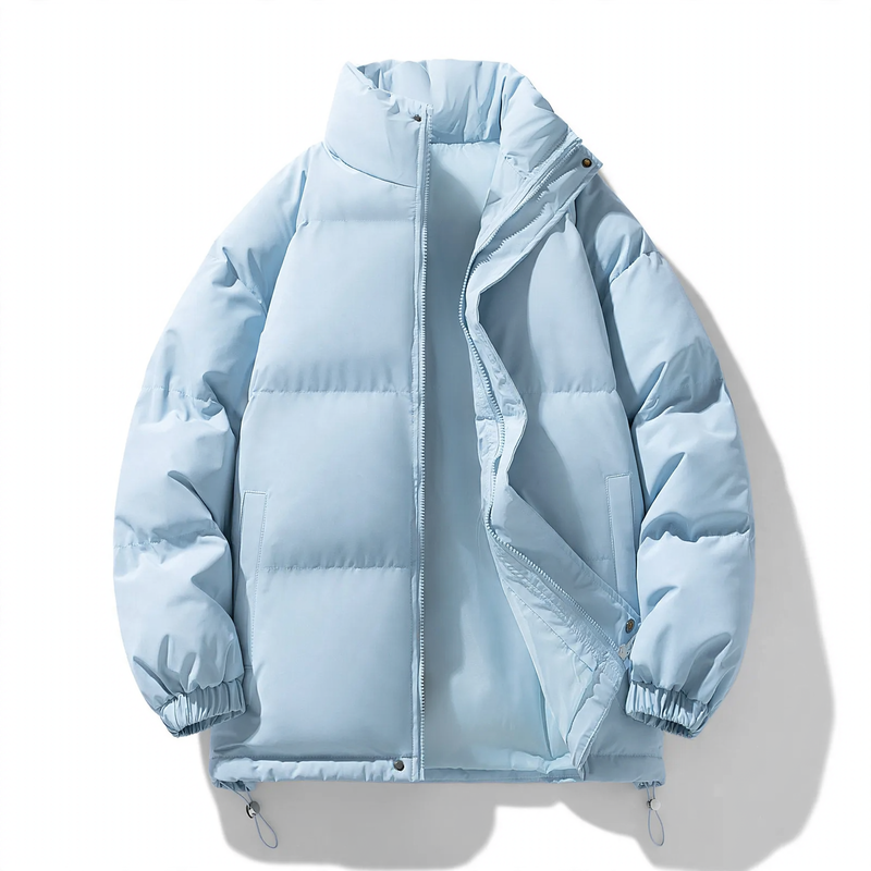 Unisex quilted jacket, stand-up collar, padded, solid color