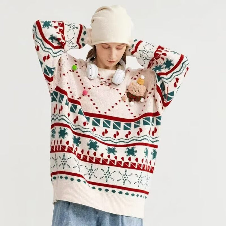Knit pullover with round neck, ethnic style