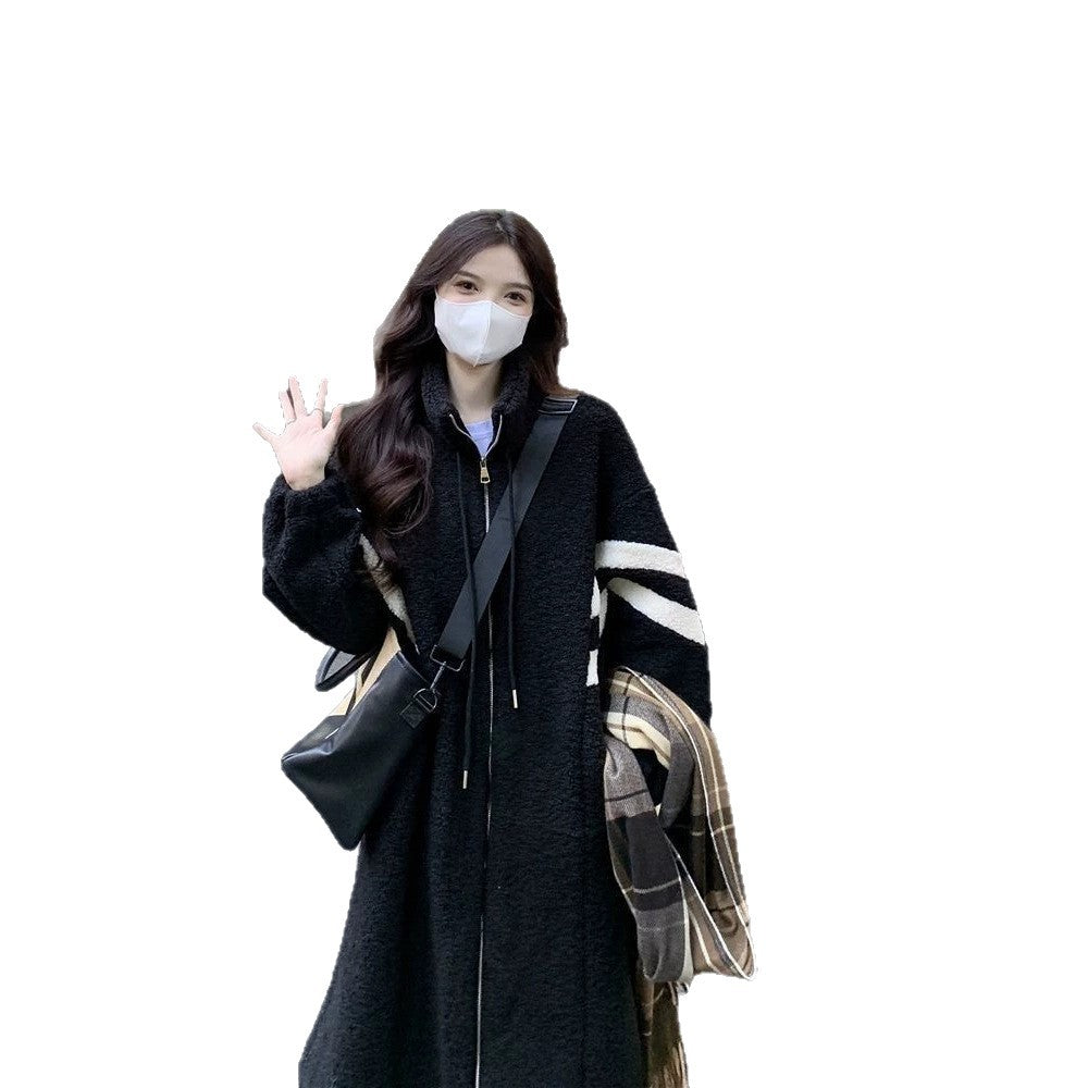 Women's coat, mid-length, lambswool imitation details