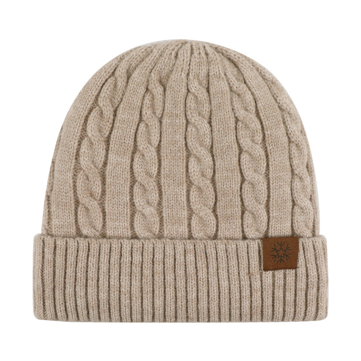 Fleece-lined knitted beanie with cuff, winter