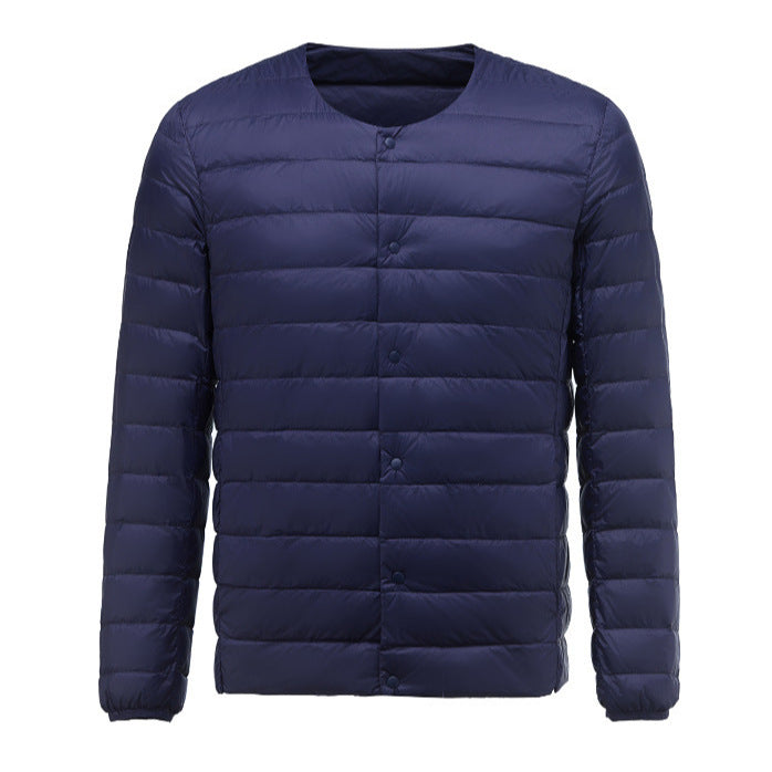 Light men's down jacket, convertible collar