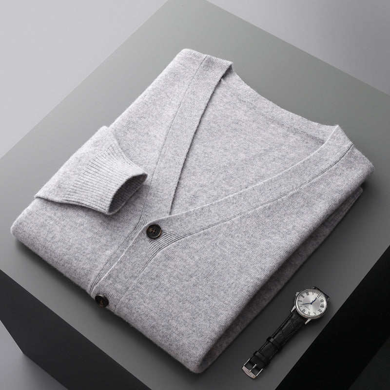 Men's cardigan with V-neck, wool