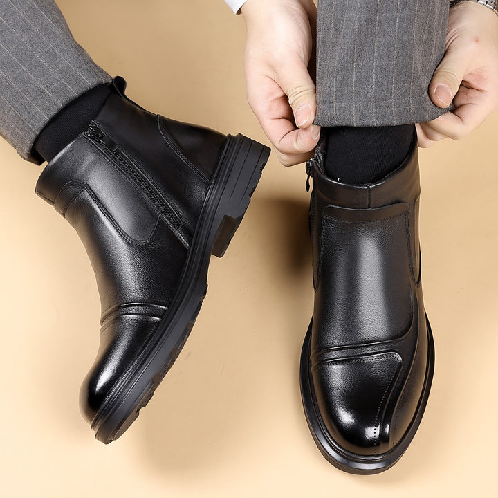 Men's winter boots, genuine leather, lambswool, zipper