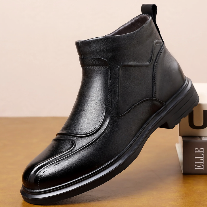 Men's winter boots, genuine leather, lambswool, zipper