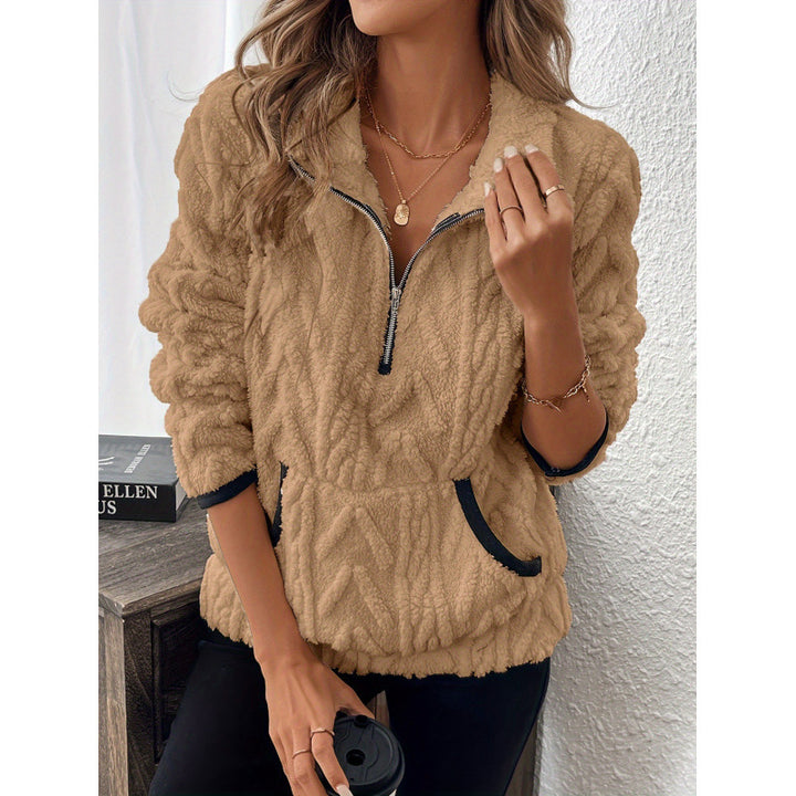 Women's sweatshirt with zipper, stand collar and pockets