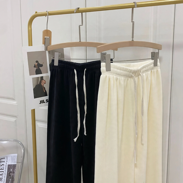Lined cord wide pants with drawstring