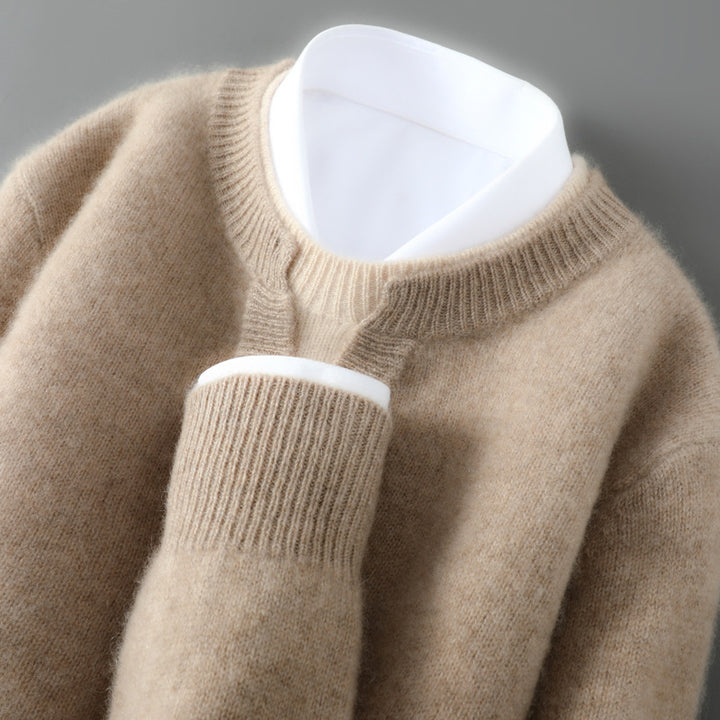 Men's wool pullover, round neck, thick knitted
