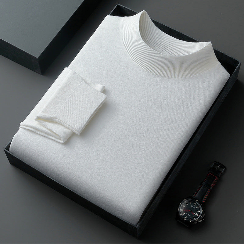 Men's pullover with stand-up collar, finely knitted