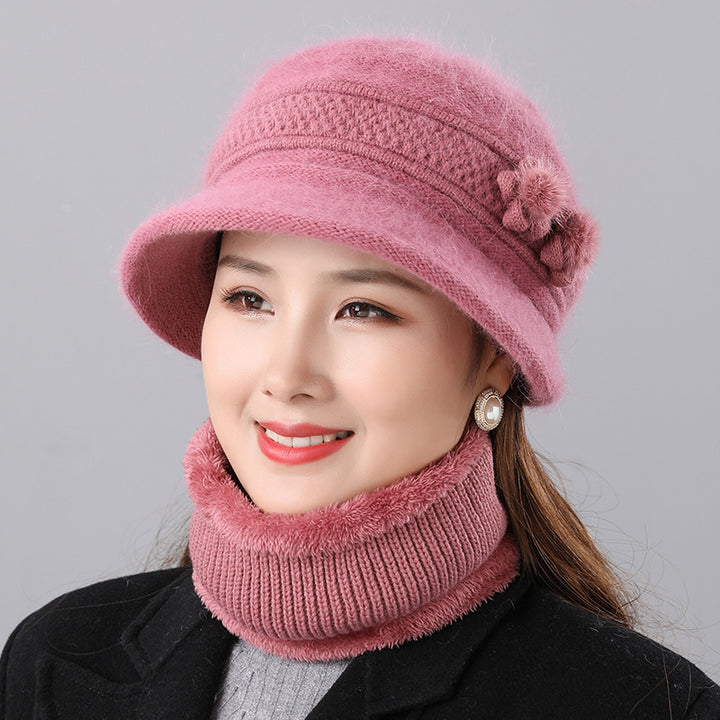 Warm set of knitted hat and scarf