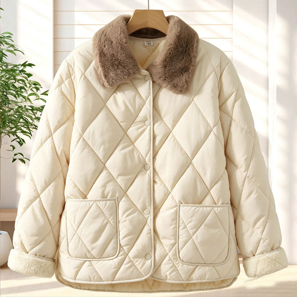 Women's quilted jacket, lightweight, fitted, with V-neck