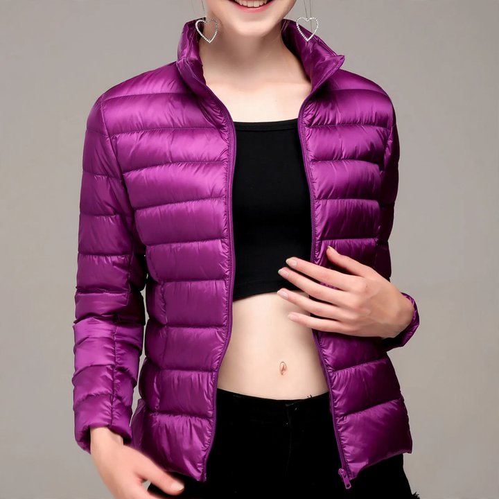 Ladies quilted jacket, short, fitted, with synthetic filling