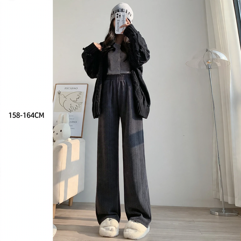 Chenille wide leg trousers for women, straight cut, autumn/winter