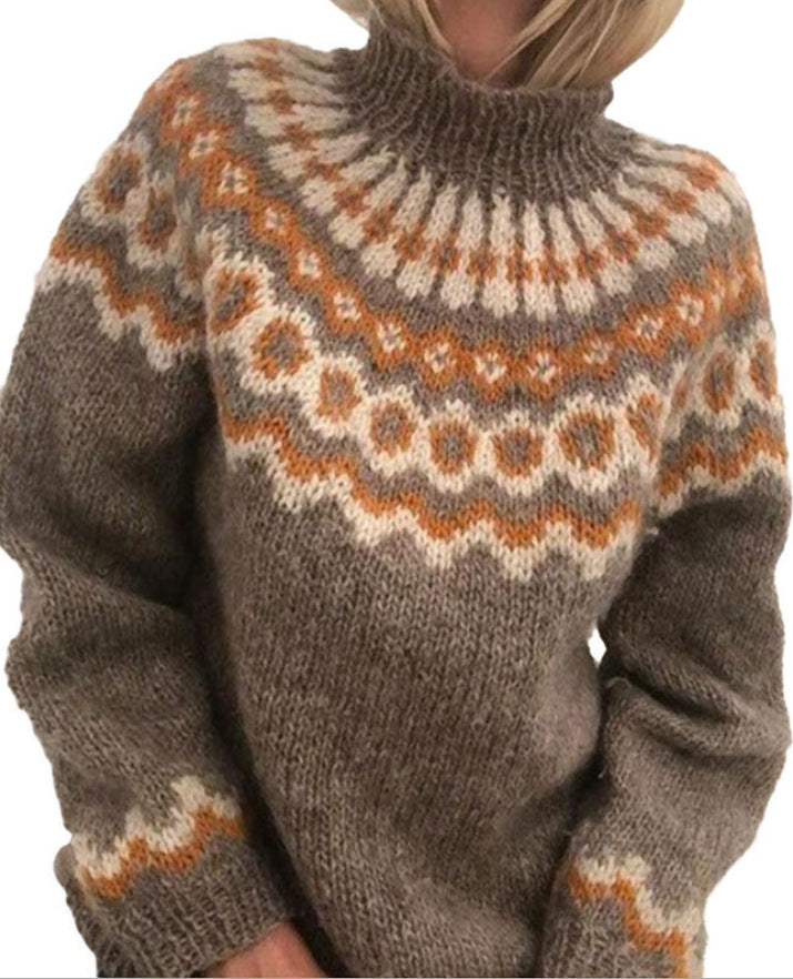 Loose knitted pullover made of mohair blend with jacquard pattern