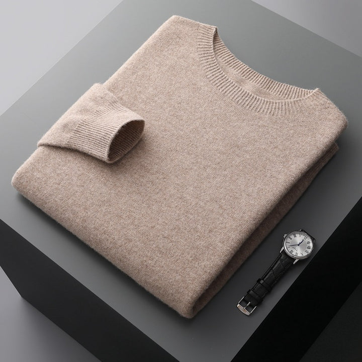 Men's wool sweater with stand-up collar
