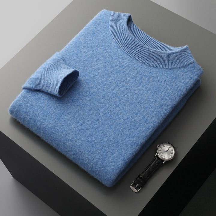 Men's cashmere sweater, standing collar, pure wool