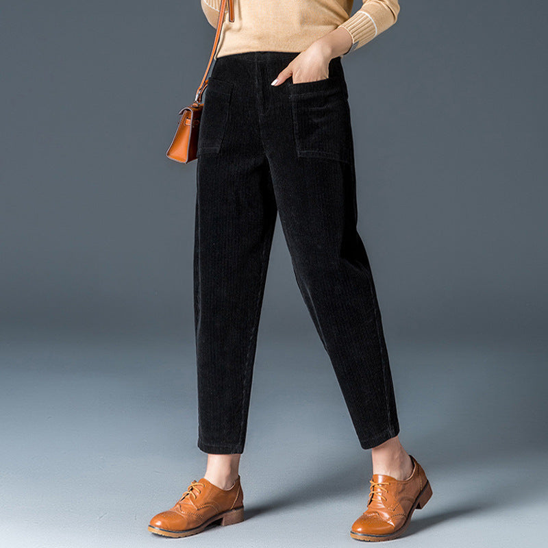 Cord pants in carrot cut, 7/8 length
